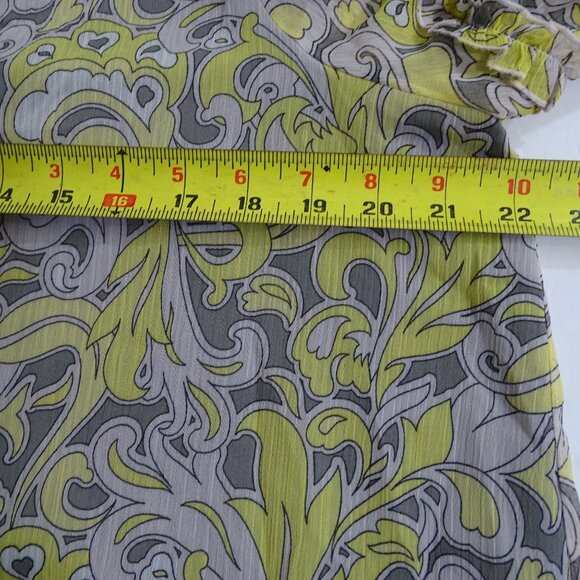 Cato Gray Yellow Cold Shoulder Top Ruffle Short Sleeves Women Size L Lined - Picture 8 of 10